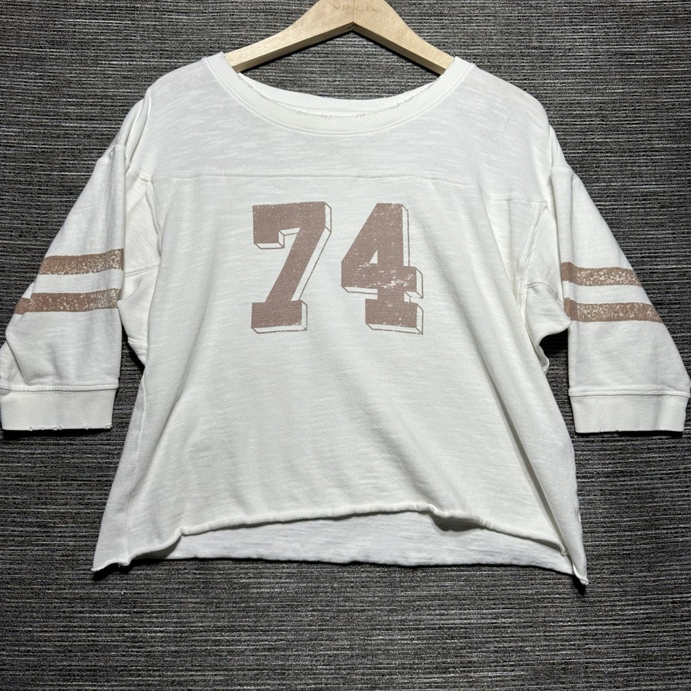 Current/Elliott T-Shirt Womens 0 Dirty White Graphic SS The Cheerleader Tee USA